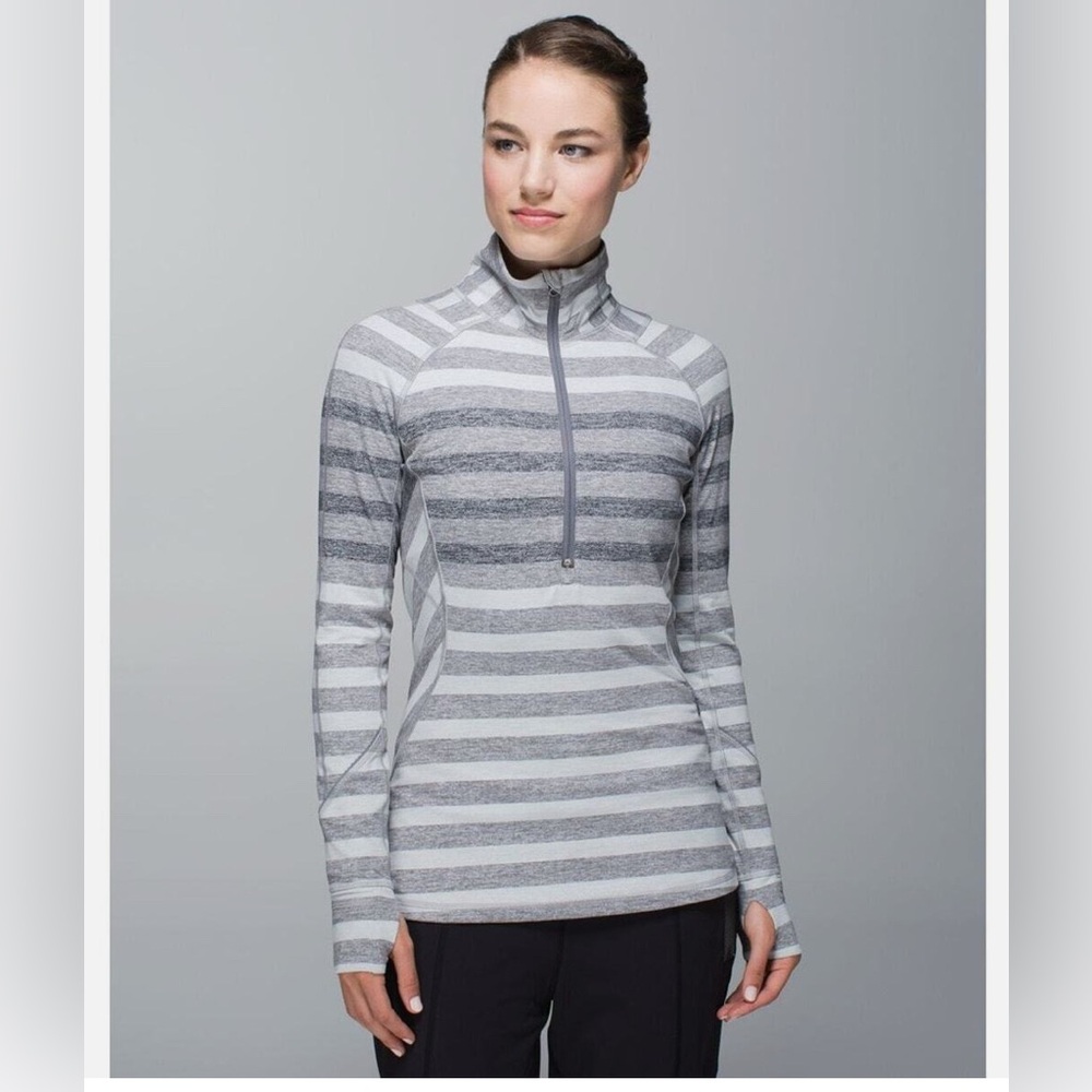 Lululemon race your pace Striped Gray and White Quarter-Zip Pullover size 4